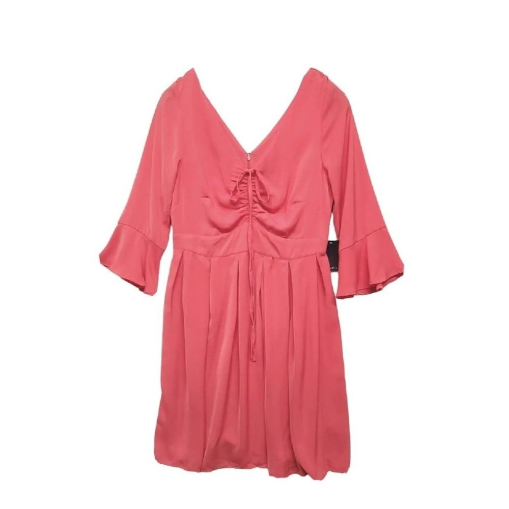 Eloquii Dress  Plus Size 14 Coral Flare Sleeve V Neck Box Pleated Knee L…